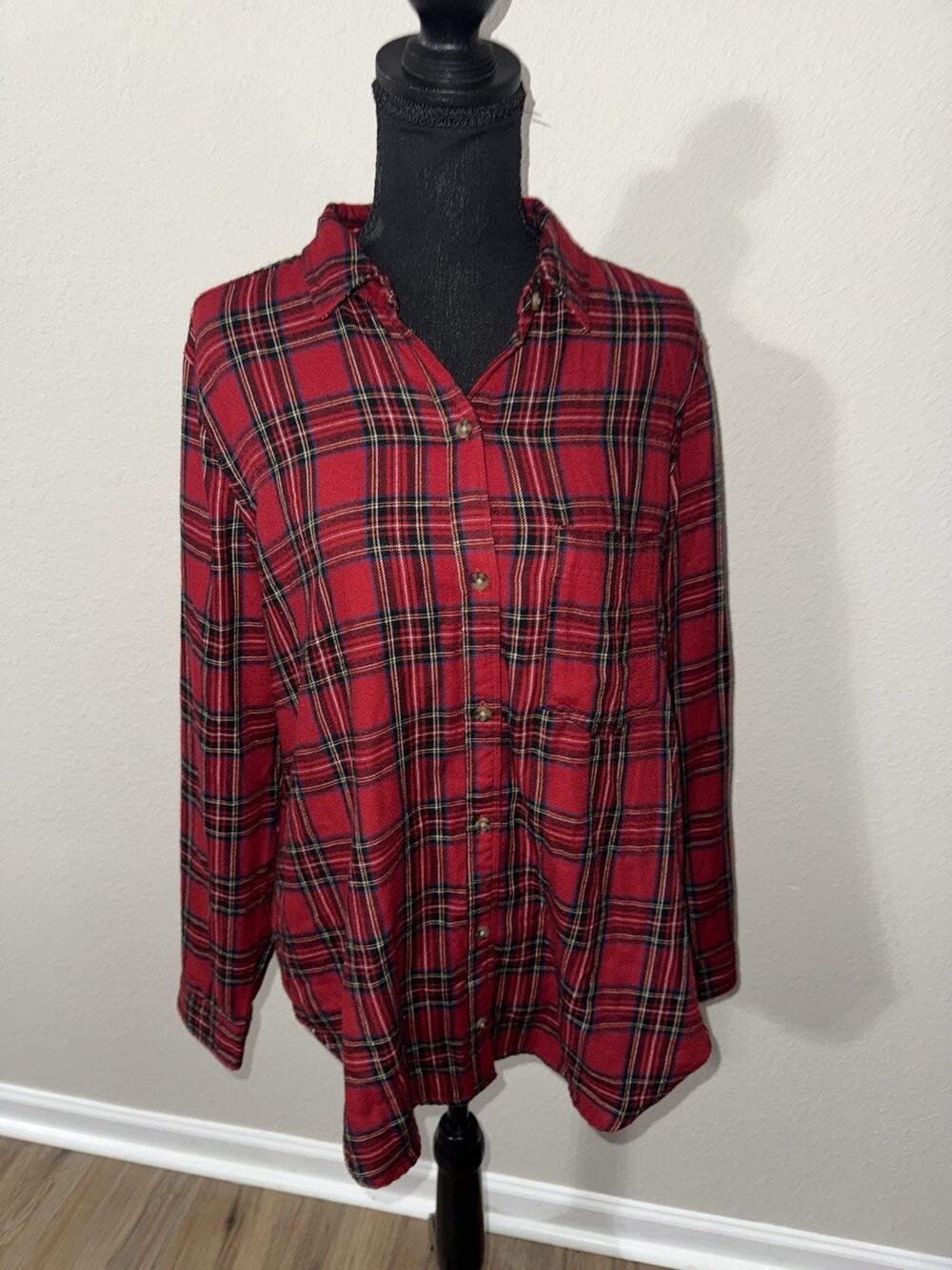 Abercrombie & Fitch Mens LG Soft A&F Flannel Shirt Red Buffalo Plaid Button Down